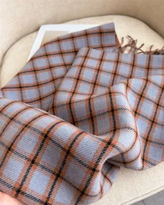 Cozy plaid imitation cashmere scarf with tassels, soft winter warm fashion shawl for women.