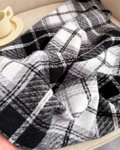 Cozy black white plaid cashmere feel scarf winter warm fashion tassel shawl accessory