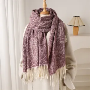 Winter paisley tassel scarf imitation cashmere warm shawl for women and men daily commuting.