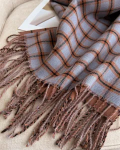Cozy plaid tassel scarf for autumn and winter, warm imitation cashmere shawl for daily commute.