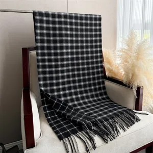 Classic black and white plaid imitation cashmere scarf, warm shawl for men and women.