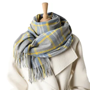 Sciarpa quadri vintage imitazione cashmere frange inverno unisex moda elegante foulard caldo