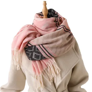 Cozy winter warm plaid cashmere-feel tassel scarf shawl suitable for men and women.