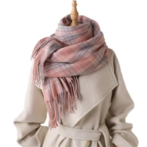 Winter women men warm plaid tassel scarf soft cashmere feel casual commuting shawl.