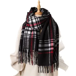 Classic plaid tassel cashmere-feel scarf winter warm unisex fashion shawl neck wrap
