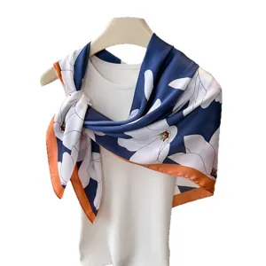 Elegant satin silk large square scarf floral women shawl neckerchief sunscreen headscarf.