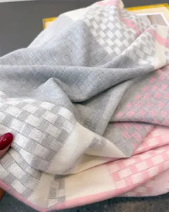 Cozy pink grey plaid cashmere feel winter scarf warm winter shawl fashion women daily wear