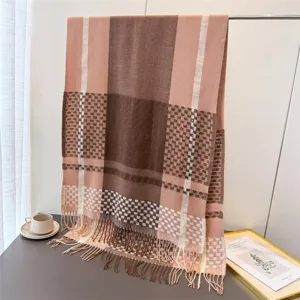 Premium cashmere feel plaid scarf for women and men, autumn winter warm tassel wrap shawl.