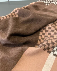 Classic brown plaid imitation cashmere scarf, soft warm winter shawl for unisex commuting.
