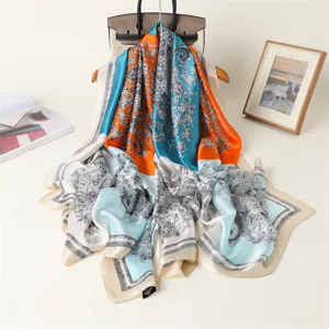 Women's Vintage Paisley Printed Color Block Scarf Fashion Long Satin Shawl Lightweight Versatile Daily Head Scarf Wrap