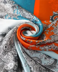 Retro color-blocked paisley printed satin shawl women's lightweight long silk scarf
