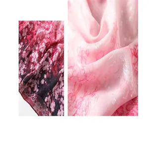 Close-up detail showcasing the delicate floral burnout pattern and soft pink silk texture.