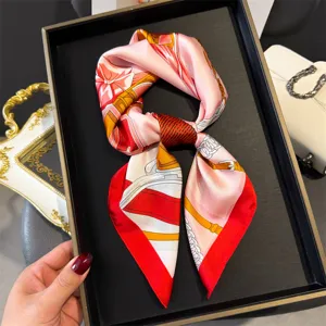 Women's Fashion Square Scarf Vintage Harness Printed Silk Feel Satin Neck Scarf Elegant Headscarf Versatile Shawl