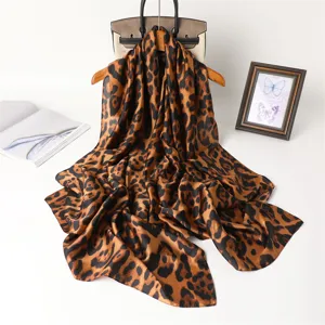 Women Fashion Leopard Print Scarf Long Shawl Imitation Silk Versatile Headband Soft Neck Scarf For Daily Commute