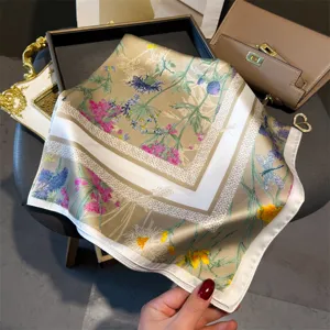 Exquisite 70cm botanical floral print silk feel square scarf elegant vintage neckerchief detail