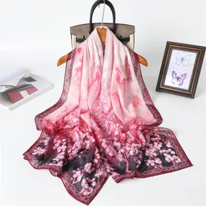Lightweight Floral Peacock Printed Women Scarf Long Shawl Sunscreen Fashion Neck Scarf
