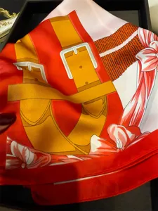 Luxury silk square scarf with classic equestrian belt buckle print, elegant women neck wrap.