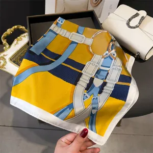 Women silk scarf harness printed square neckerchief elegant stylish head wrap versatile shawl