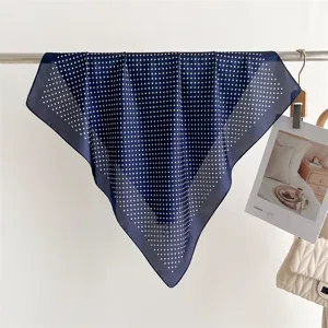 Sciarpa quadrata in seta a pois blu scuro elegante foulard da collo stile vintage