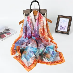 Colorful printed silk scarf spring summer shawl women long headscarf fashion wrap sun protection