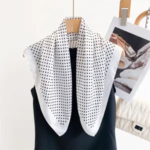 Foulard Quadrato Stampato a Pois Classico Donna Moda Elegante Versatile Leggero Foulard in Satino Sciarpa da Collo