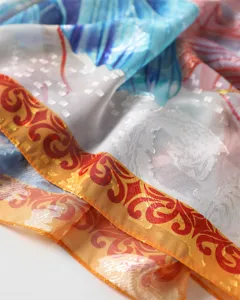 Colorful peacock print jacquard silk scarf shawl for women spring summer fashion accessory