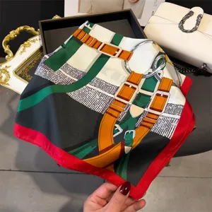 Luxury harness printed square silk scarf women high-end fashion elegant neck wrap shawl accessory