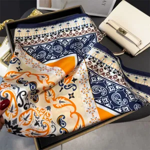 Foulard carre en soie imprime paisley retro elegant foulard de cou bandana pour femmes