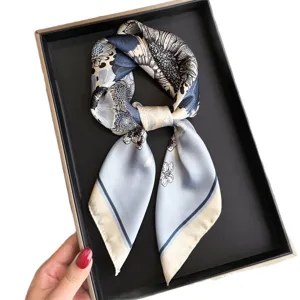 Elegant floral print silk square scarf women fashion neckerchief stylish head wrap