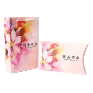 Rosa Blumen Schal Geschenktüte und Kissenbox Set elegante Verpackung für Accessoires