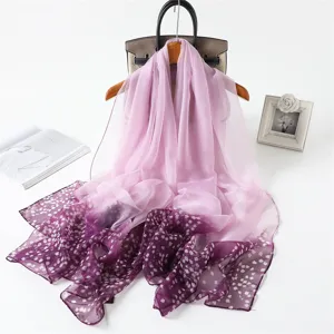 Women Fashion Floral Printed Polyester Long Scarf Gradient Color Sun Protection Shawl Lightweight Travel Headscarf