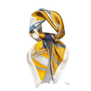 Luxury silk scarf with elegant equestrian print, chic neckerchief and stylish head wrap for women.