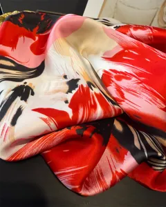 Abstract floral print silk scarf luxury aesthetic stylish neckerchief elegant head wrap shawl.