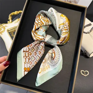 Women Fashion Printed Square Scarf Polyester Satin Neck Scarf Elegant Head Scarf