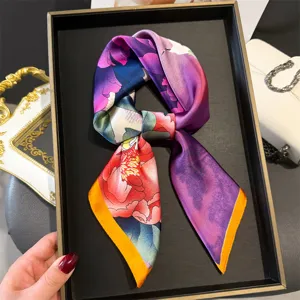 Elegant floral silk scarf luxury print neckerchief women fashion accessory detail