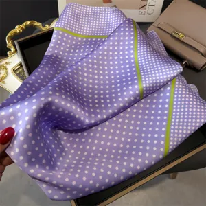 Modischer violetter Pünktchen Seidenschal mit grünen Streifen eleganter Schal damen