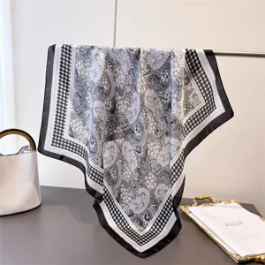 70cm carré foulard en soie artificielle pied-de-poule noir et blanc élégant accessoire