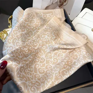 Elegant 70cm imitation silk square scarf with vintage baroque scroll print for women fashion