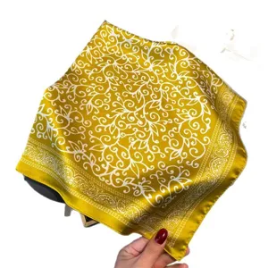 70cm silk feel square scarf yellow printed retro neckerchief elegant vintage head wrap