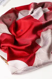 Red printed silk scarf elegant floral shawl long lightweight fashion accessory for women daily.