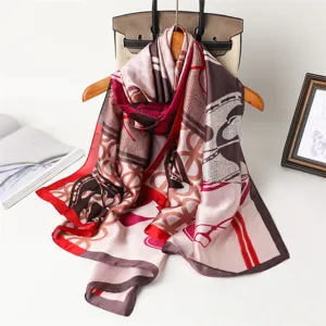 Elegant printed silk scarf long shawl vintage style fashion accessory elegant neckerchief for women