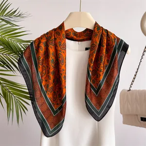 Women Fashion Square Scarf Polyester Imitation Silk Paisley Print Neck Scarf Elegant Head Scarf For Daily Wear