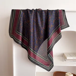 Classic paisley print small square scarf 70cm satin silk neckerchief elegant accessory