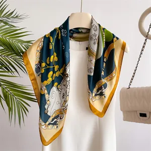 Women's Fashion Satin Square Scarf Vintage Floral Print Neckerchief Elegant Hair Band Office Neck Scarf Gift