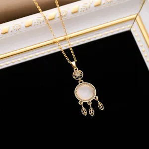 Cat's Eye Dream Catcher Titanium Steel Necklace, Trendy Niche Design Clavicle Chain Jewelry.