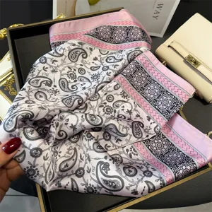 70cm paisley silk scarf pink black fashion square neckerchief spring summer neck wrap