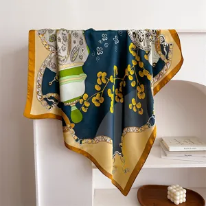 70cm floral print silk square scarf vintage neckerchief for women spring fashion accessory