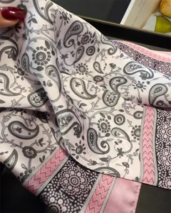 Classic paisley print square scarf, 70cm soft faux silk neckerchief for stylish daily wear.