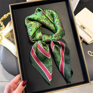 Paisley print silk feel small square scarf elegant neckerchief accessory for women