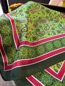 Chic 70cm paisley square silk scarf for women, spring summer printed neckerchief hair band.